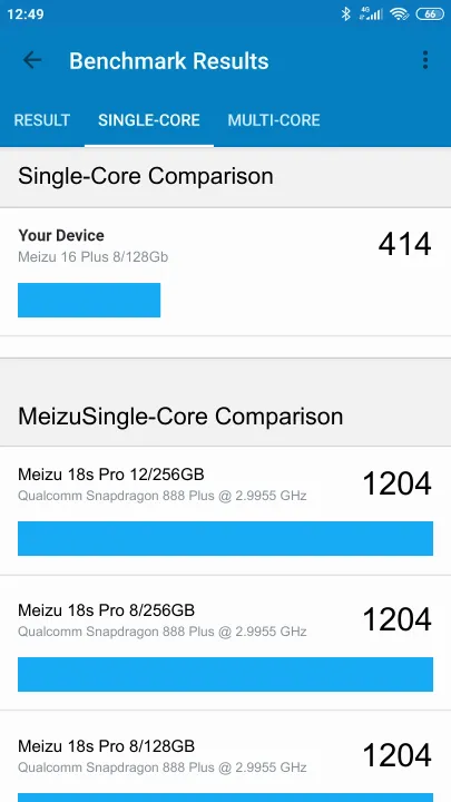 Meizu 16 Plus 8/128Gb Geekbench Benchmark результаты теста (score / баллы)