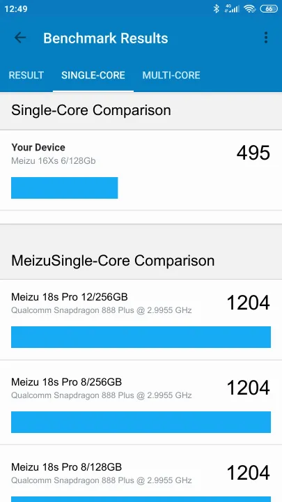 Meizu 16Xs 6/128Gb Geekbench Benchmark результаты теста (score / баллы)