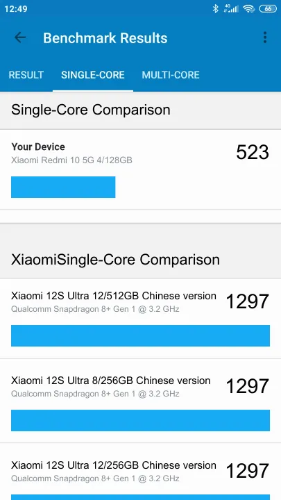 Xiaomi Redmi 10 5G 4/128GB Geekbench Benchmark результаты теста (score / баллы)
