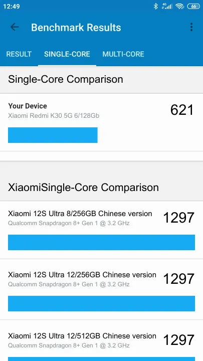 Xiaomi Redmi K30 5G 6/128Gb Geekbench Benchmark результаты теста (score / баллы)
