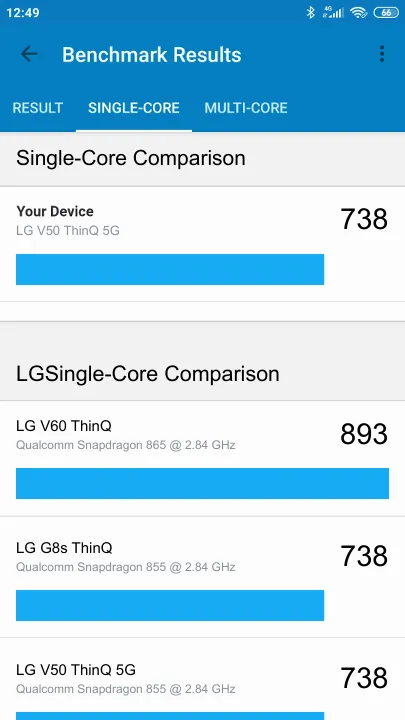 LG V50 ThinQ 5G Geekbench Benchmark результаты теста (score / баллы)