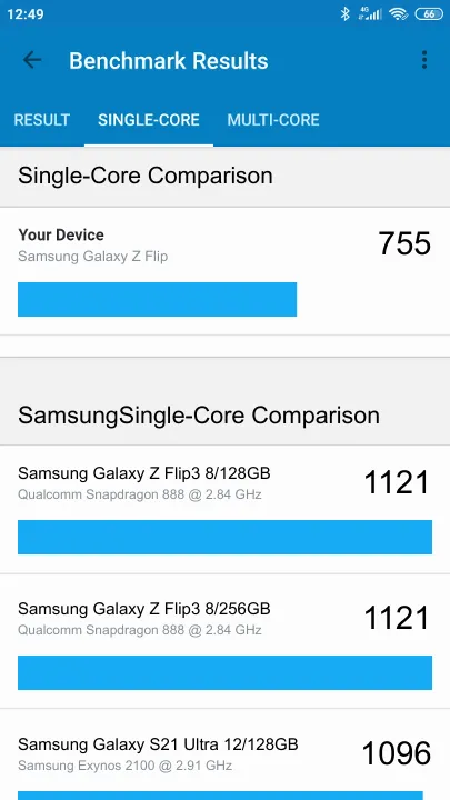 Samsung Galaxy Z Flip Geekbench Benchmark результаты теста (score / баллы)