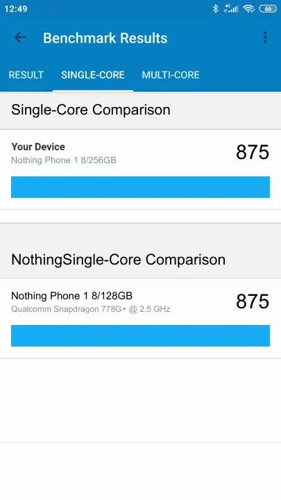 Nothing Phone 1 8/256GB Geekbench Benchmark результаты теста (score / баллы)