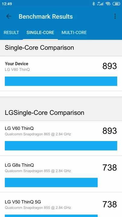 LG V60 ThinQ Geekbench Benchmark результаты теста (score / баллы)