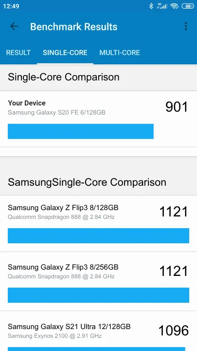 Samsung Galaxy S20 FE 6/128GB Geekbench Benchmark результаты теста (score / баллы)